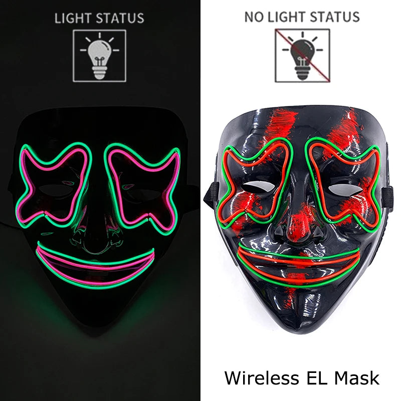 Wireless Neon LED Halloween Mask with 10 Light Colors