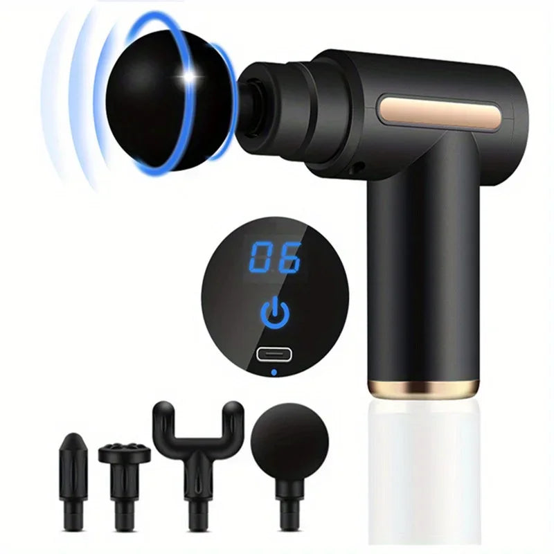 LED Touchscreen Massage Gun – 4 Massage Heads