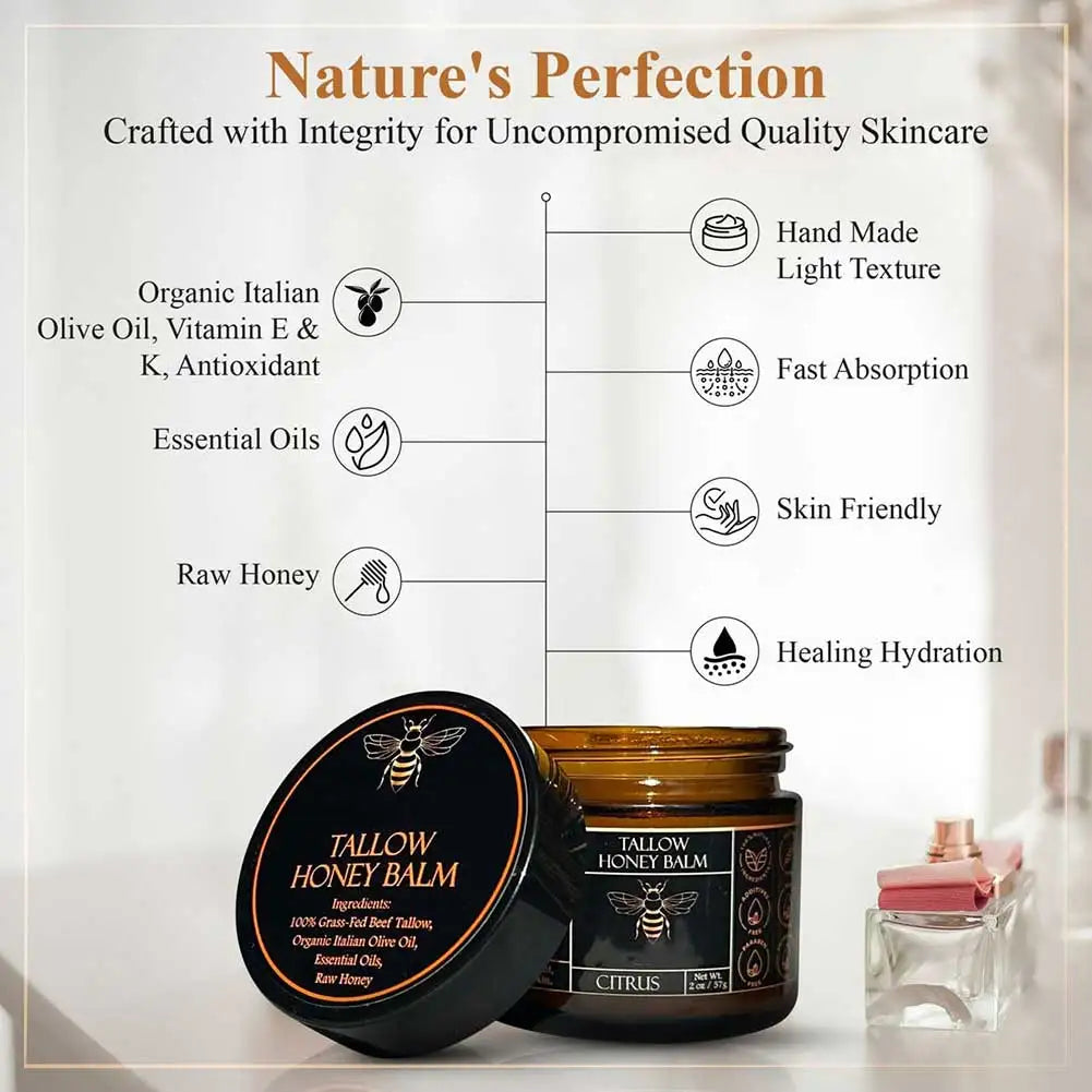 Grass-Fed Beef Tallow & Raw Honey Moisturizing Balm – 57g
