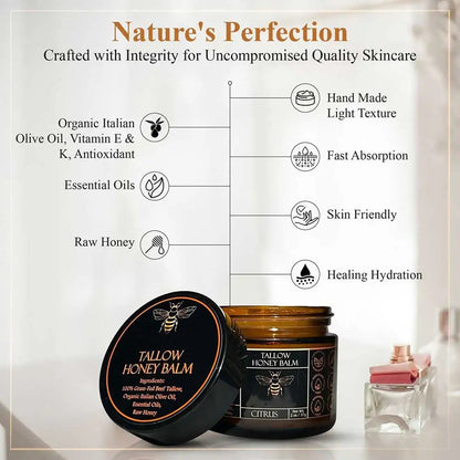 Grass-Fed Beef Tallow & Raw Honey Moisturizing Balm – 57g