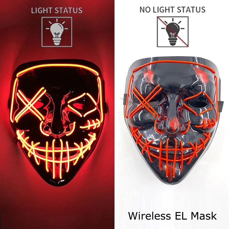 Wireless Neon LED Halloween Mask with 10 Light Colors