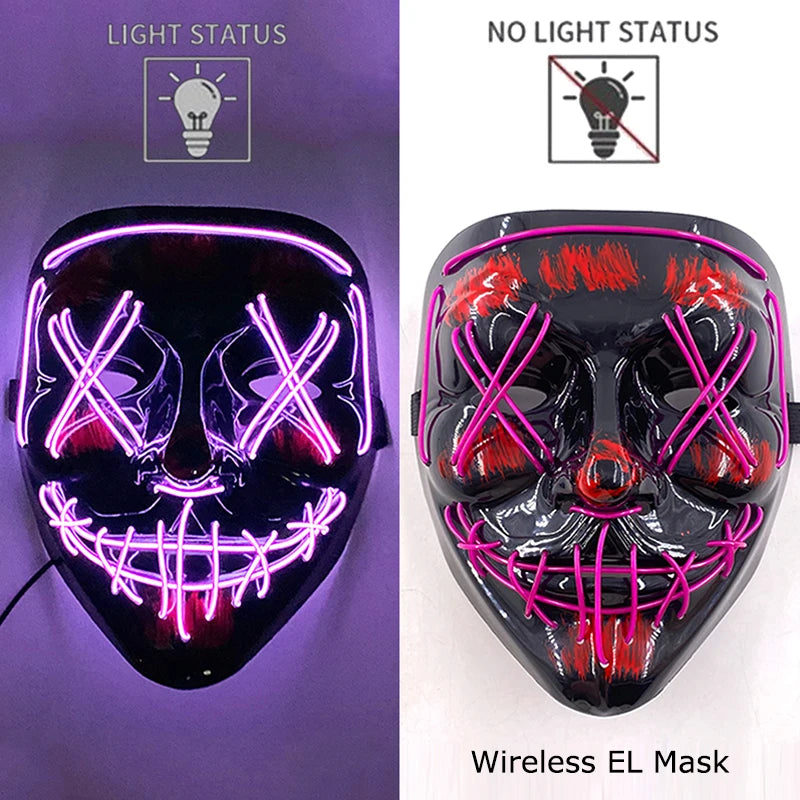 Wireless Neon LED Halloween Mask with 10 Light Colors
