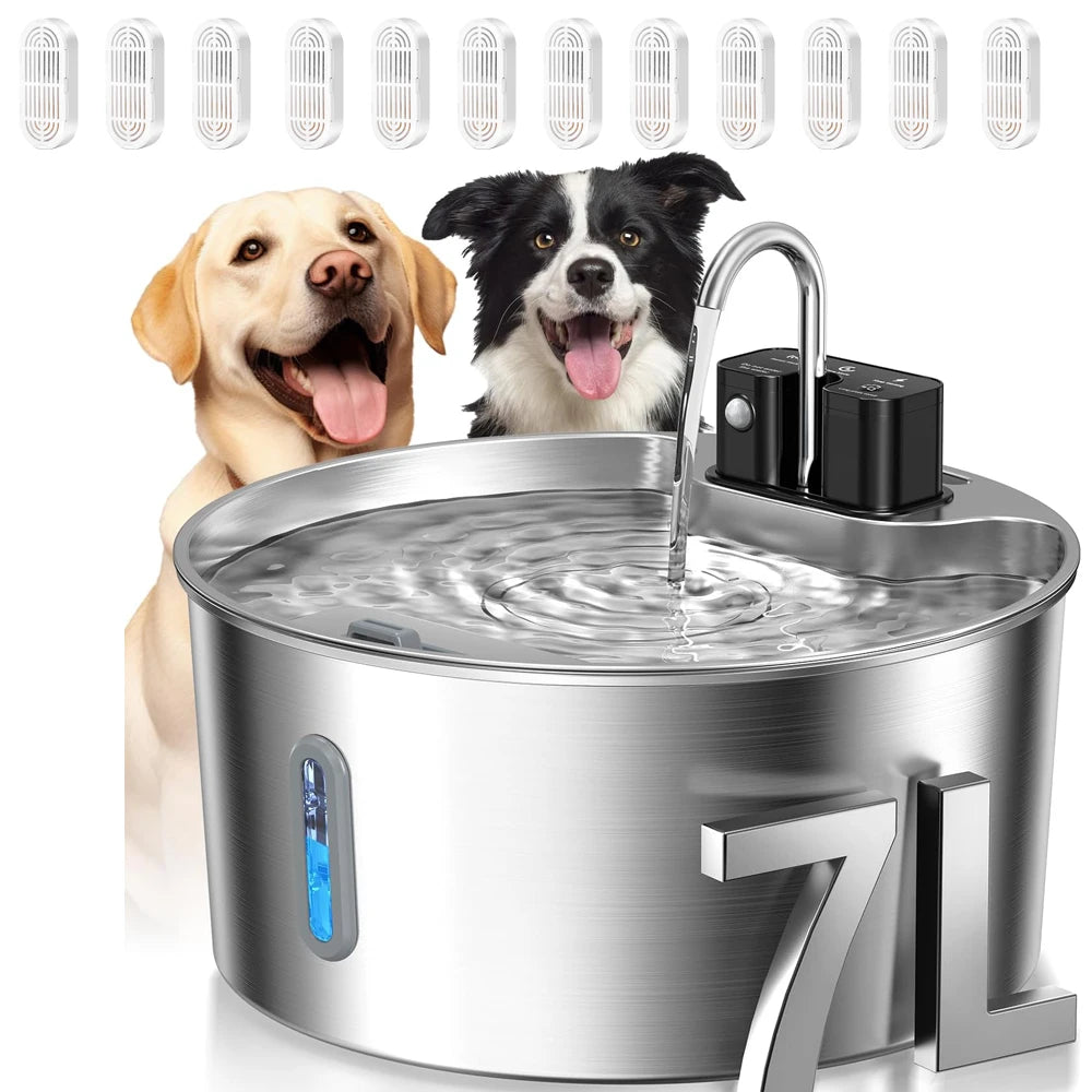 7L Wireless Stainless Steel Pet Water Fountain