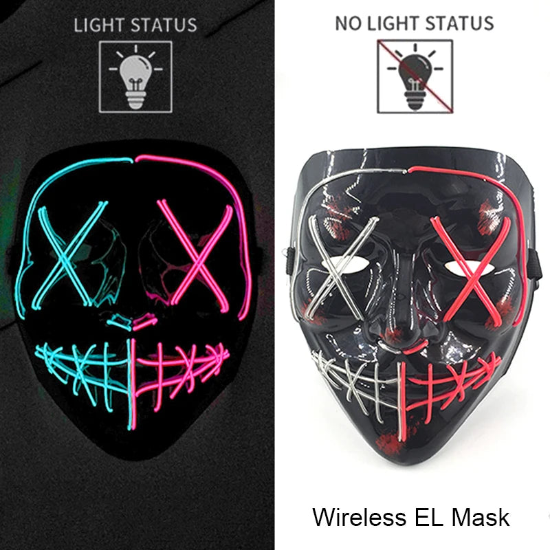 Wireless Neon LED Halloween Mask with 10 Light Colors