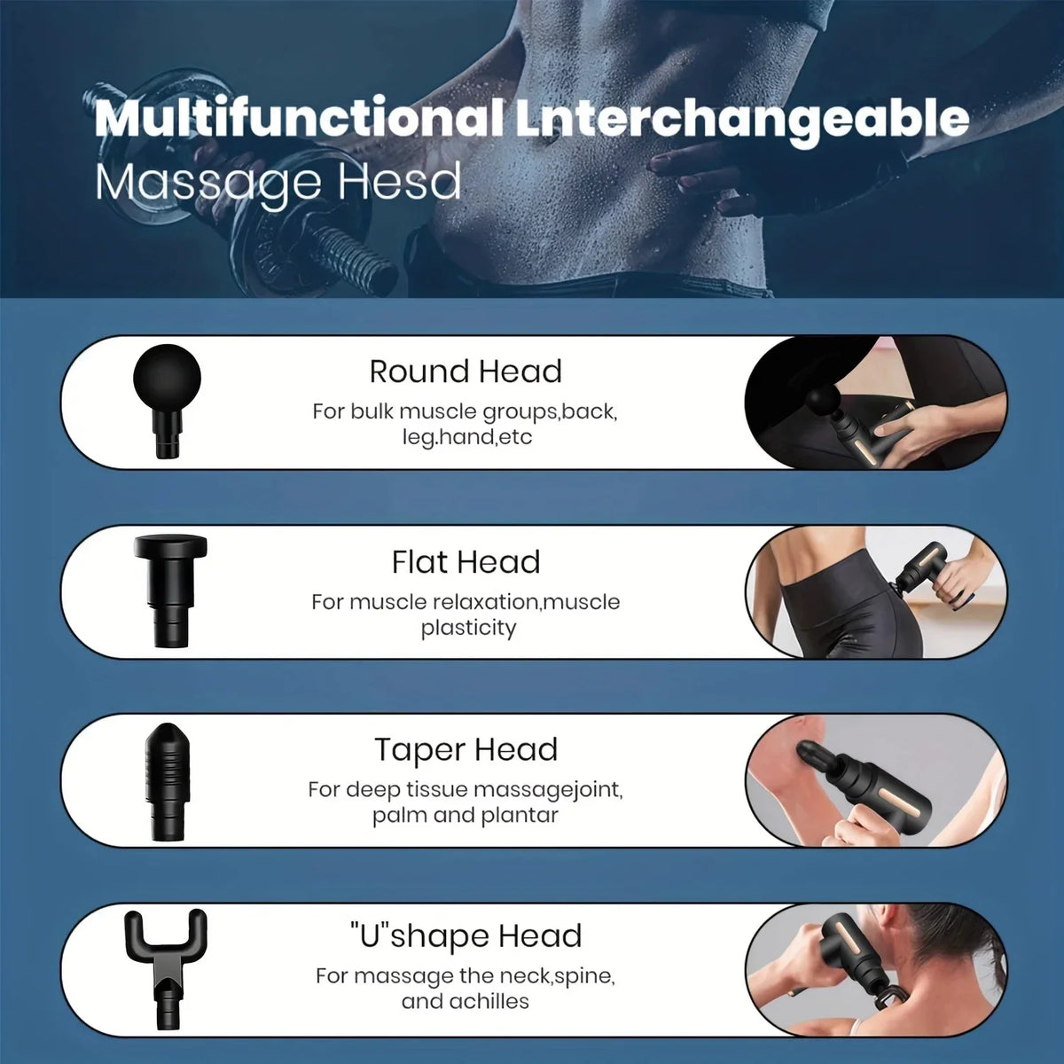 LED Touchscreen Massage Gun – 4 Massage Heads