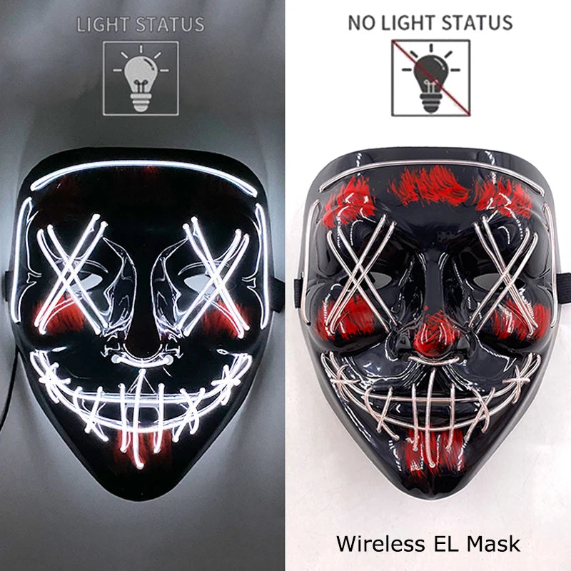 Wireless Neon LED Halloween Mask with 10 Light Colors
