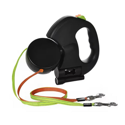 Dual Dog Leash Retractable 2 in 1 Tangle Free Double Dog Walking Lead with Poop Bag Dispenser for Medium Dogs