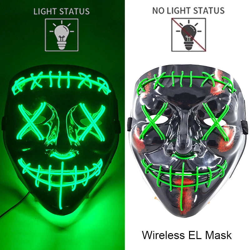 Wireless Neon LED Halloween Mask with 10 Light Colors