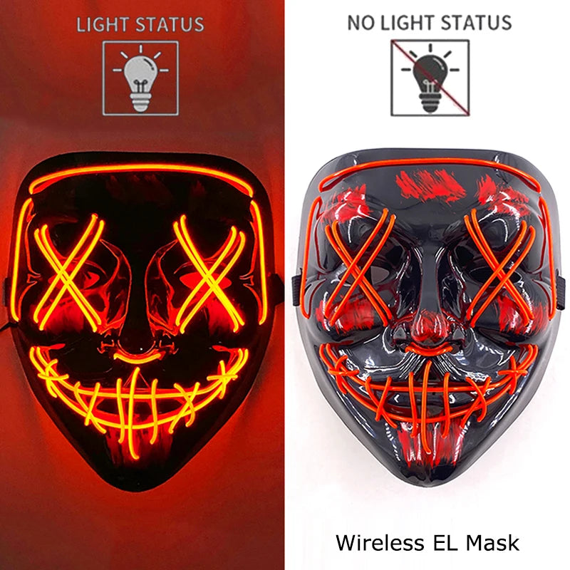 Wireless Neon LED Halloween Mask with 10 Light Colors