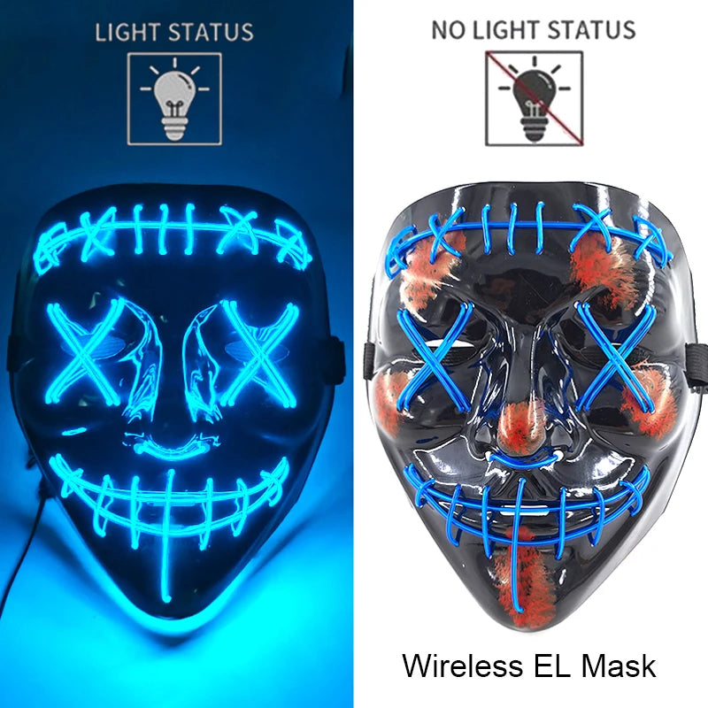 Wireless Neon LED Halloween Mask with 10 Light Colors