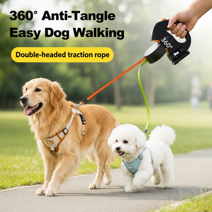 Dual Dog Leash Retractable 2 in 1 Tangle Free Double Dog Walking Lead with Poop Bag Dispenser for Medium Dogs