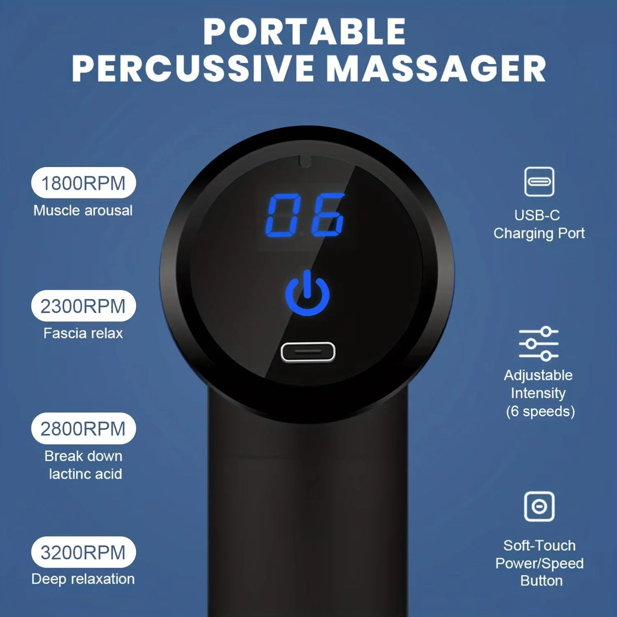 LED Touchscreen Massage Gun – 4 Massage Heads