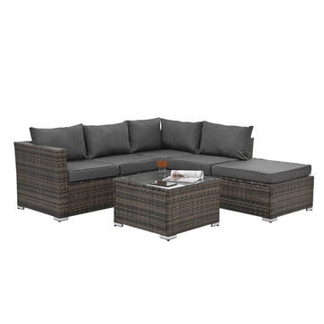 4‑Piece PE Wicker Patio Set with Tempered Glass Table