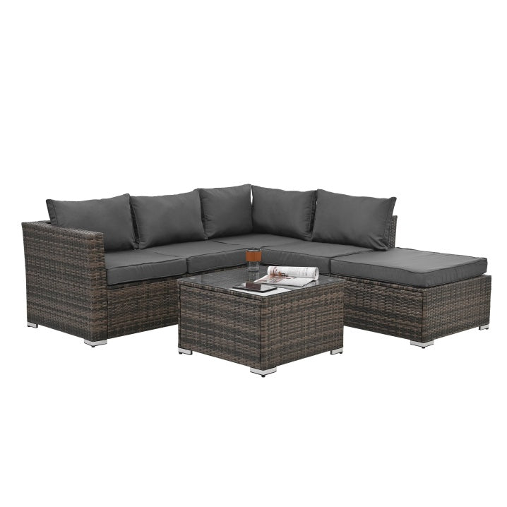4‑Piece PE Wicker Patio Set with Tempered Glass Table