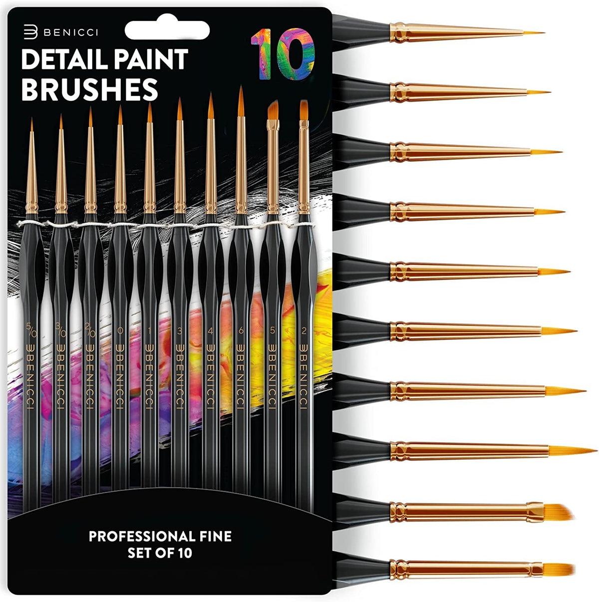 10‑Pack Detail Paint Brushes — Fine Art & Models