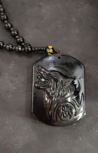 Obsidian Wolf Pendant