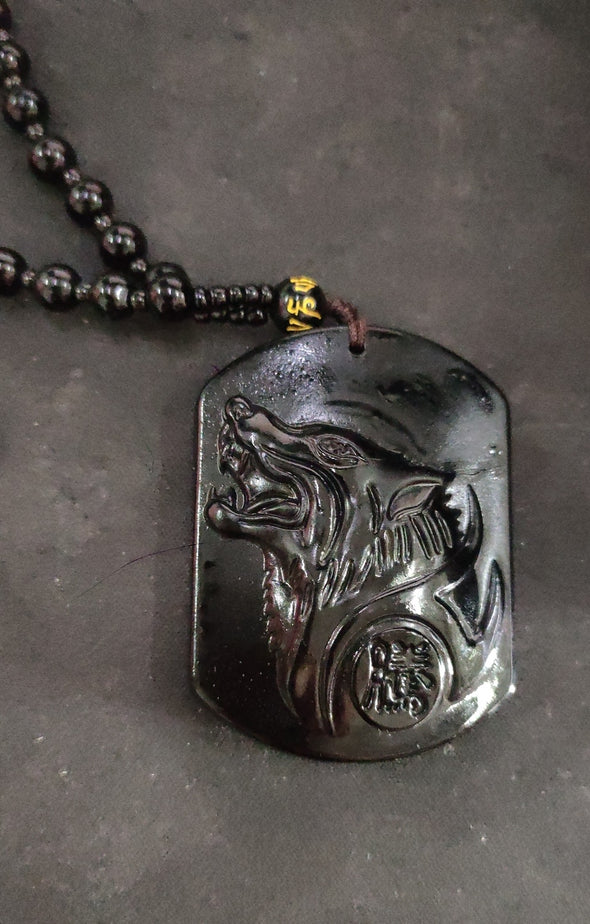 Obsidian Wolf Pendant