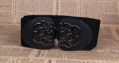 Women's Elastic Rose Buckle Belt Set
